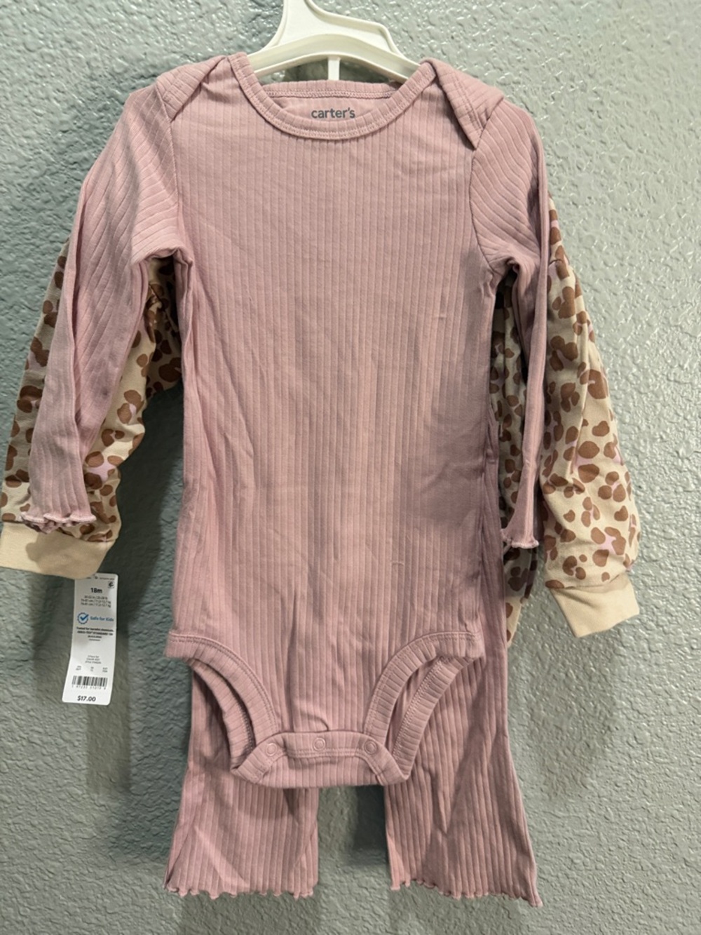Carter's Mauve Pink Ribbed Long-Sleeve Baby Set Leopard size 18 months